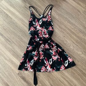 Athleta Black Floral Tank Dress with Pink and Red Accents